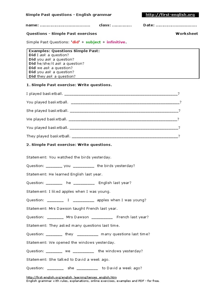 Simple Past Questions Worksheet | PDF
