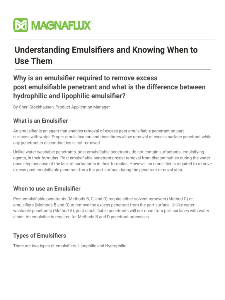 Understanding Emulsifiers and Knowing When To Use Them PDF Emulsion