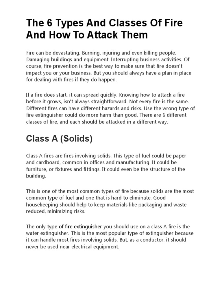 The 6 Types and Classes of Fire and How To Attack Them PDF Fires