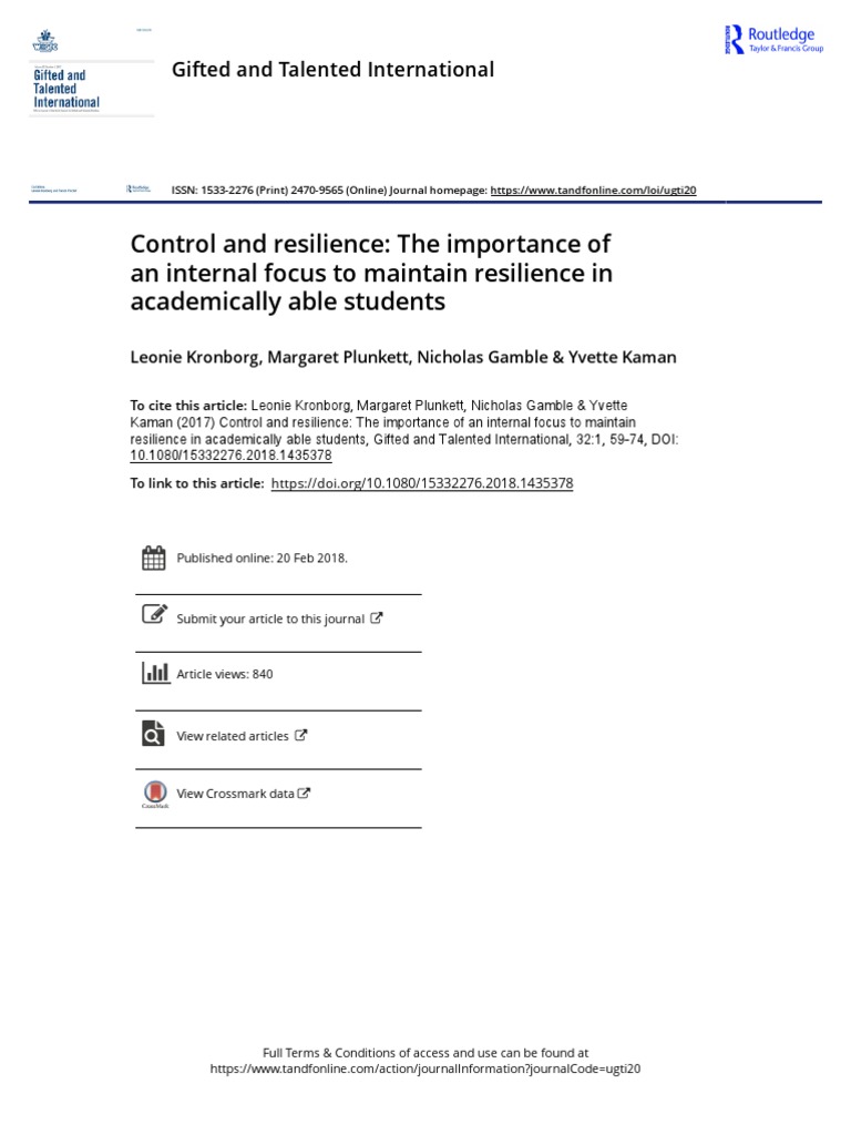 Control and Resilience The Importance of An Internal Focus To Maintain  Resilience in Academically Able Students | PDF | Psychological Resilience |  Intellectual Giftedness