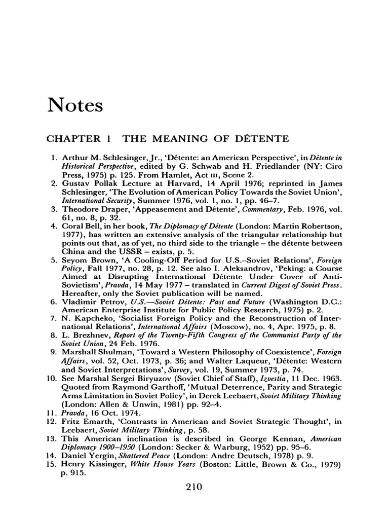 Notes Chapter 1 The Meaning of Detente PDF Cold War Foreign Policy