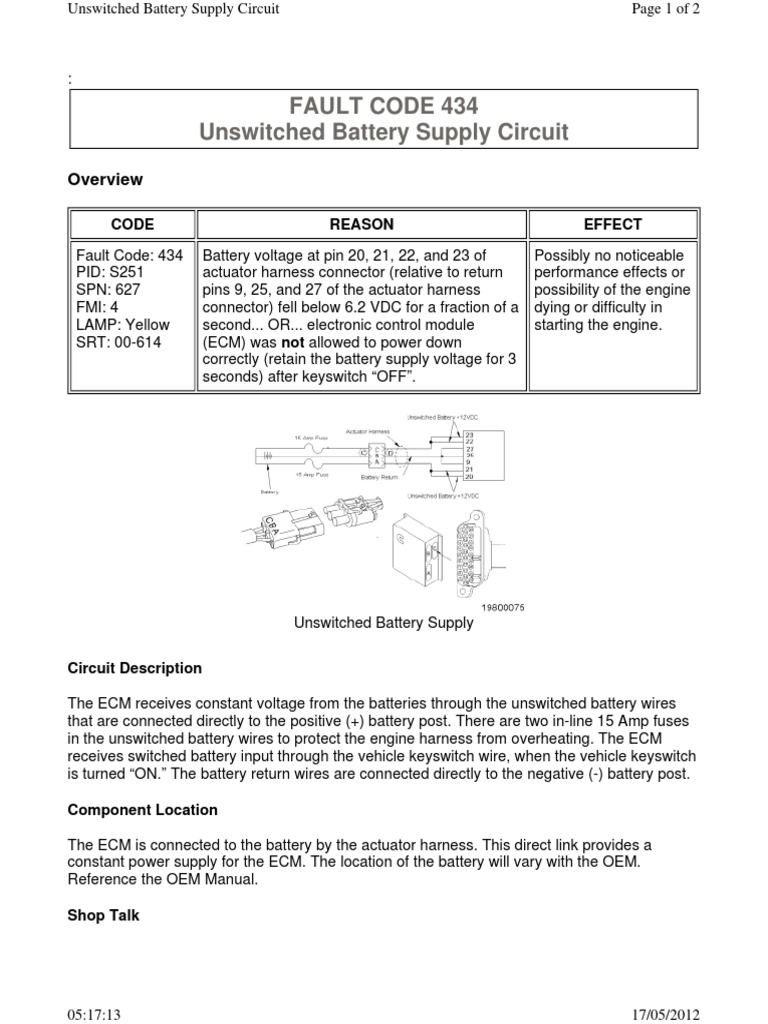 fault-code-434-unswitched-battery-supply-circuit-pdf-power-supply