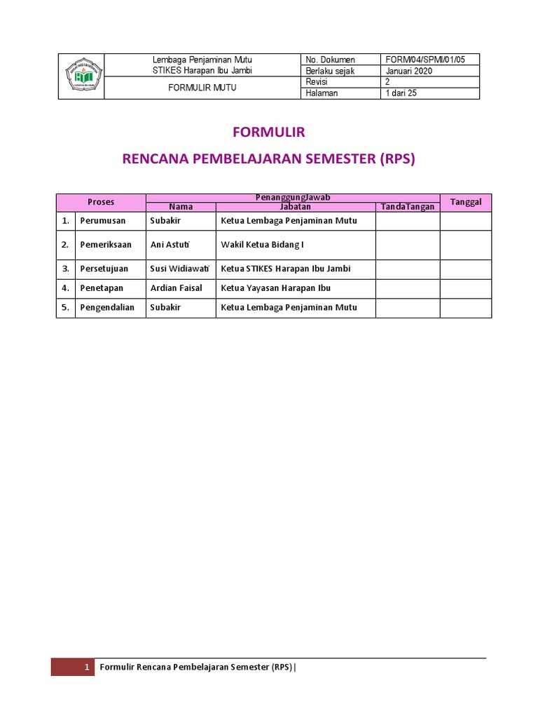 0105 Formulir Rencana Pembelajaran Semester (RPS) - METLIT Kuali Kuanti ...