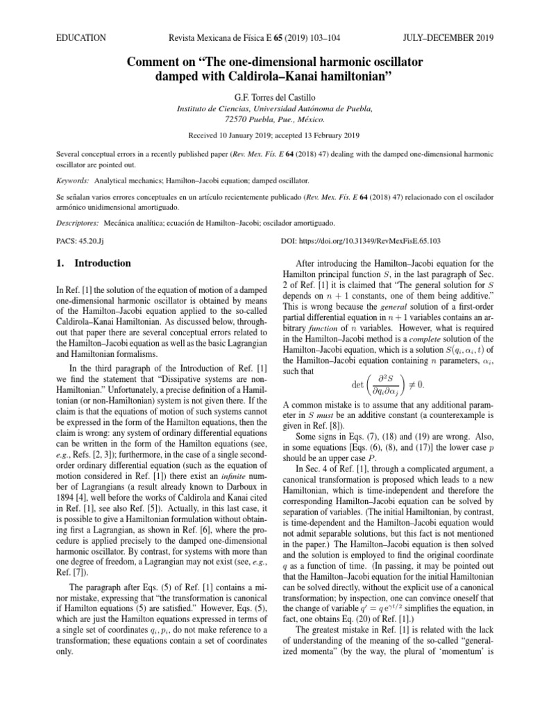 Comment On "The OneDimensional Harmonic Oscillator PDF PDF