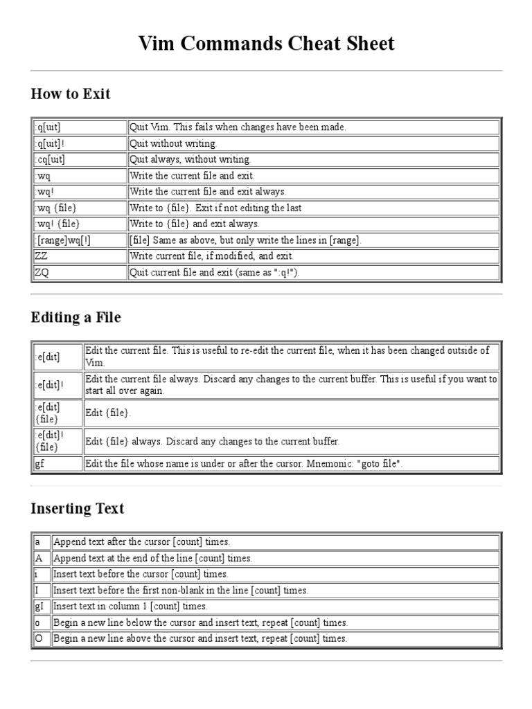 Vim Commands Cheat Sheet PDF | PDF