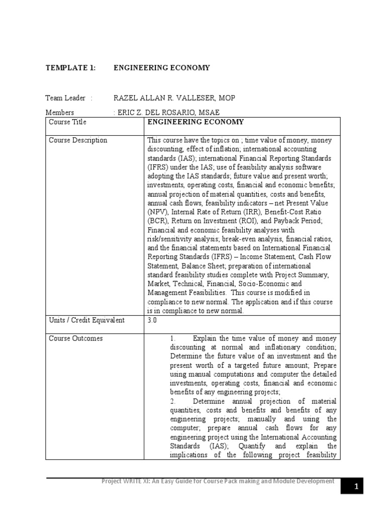 ES 5 - Course-Pack-Template 1 & 2 | PDF | Interest | Net Present Value