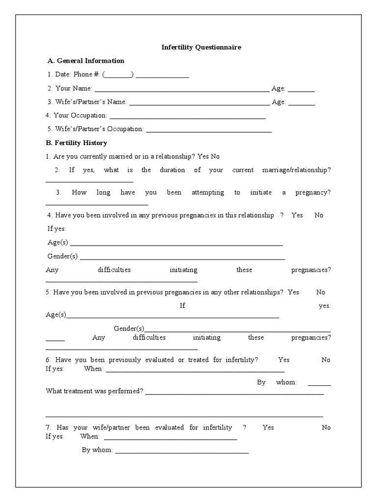 Infertility Questionnaire A. General Information | PDF | Testicle ...