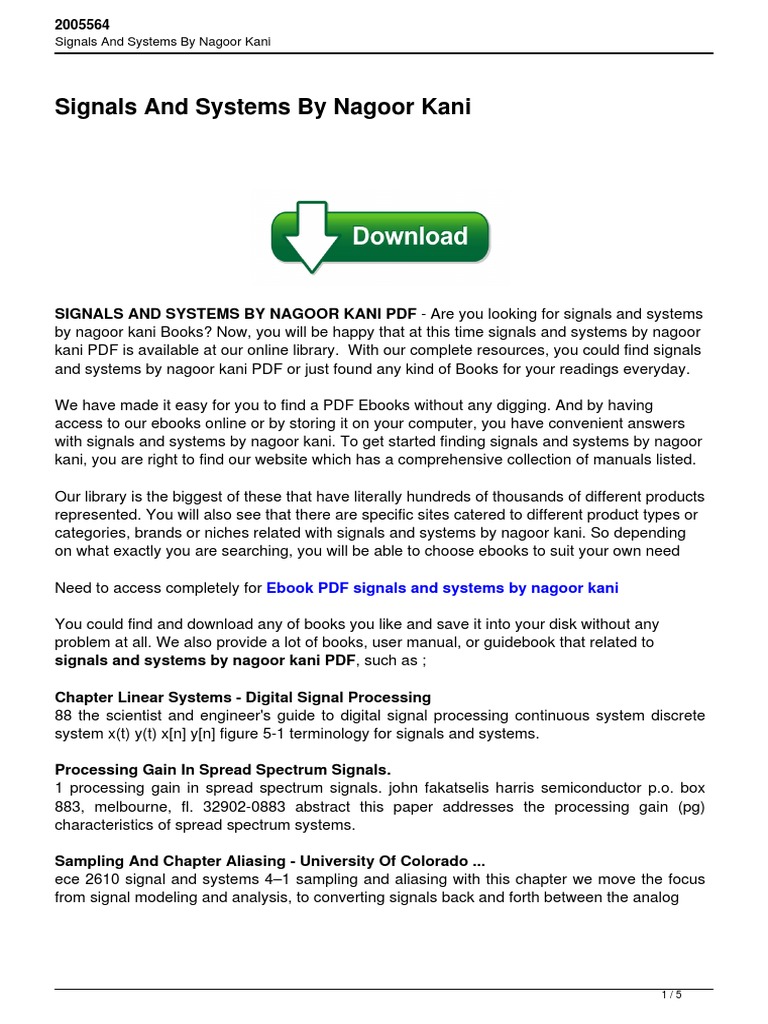 Signals and Systems by Nagoor Kani PDF E Books Automation