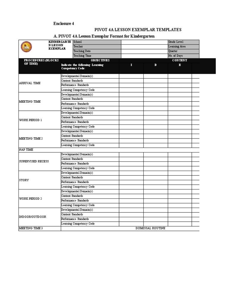 Kindergarten Lesson Exemplar Template | PDF | Educational Psychology ...