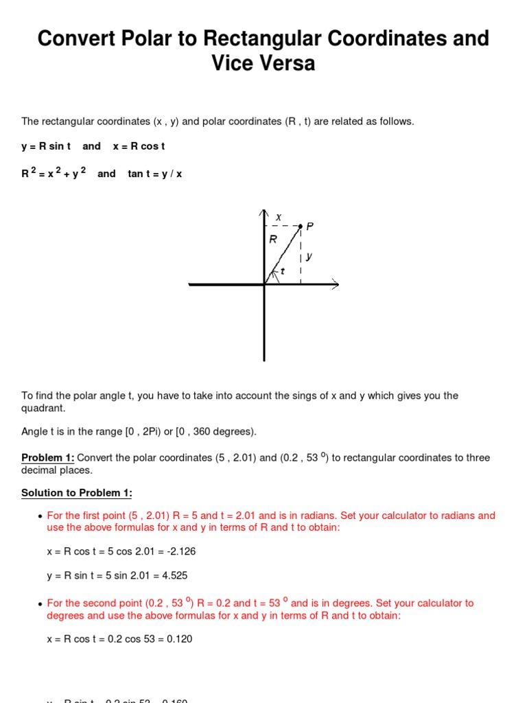 Convert Polar To Rectangular Coordinates. PDF