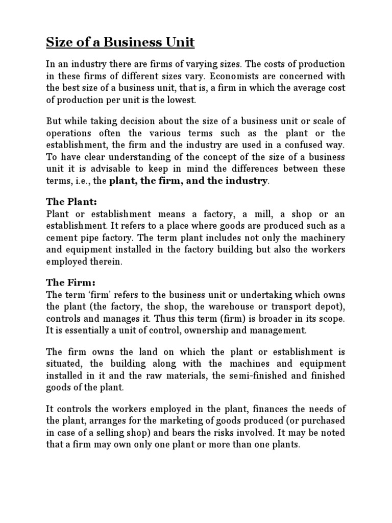 2 Size of A Business Unit | PDF | Factory | Labour Economics