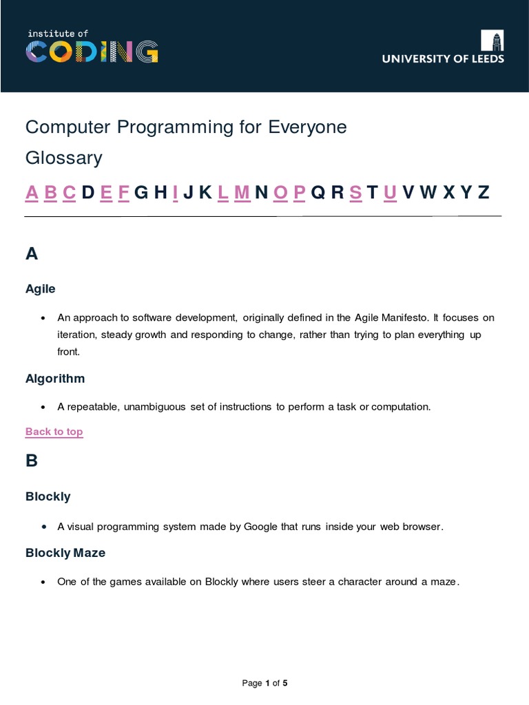 Computer Programming For Everyone Glossary: D H J Q R T V | PDF ...