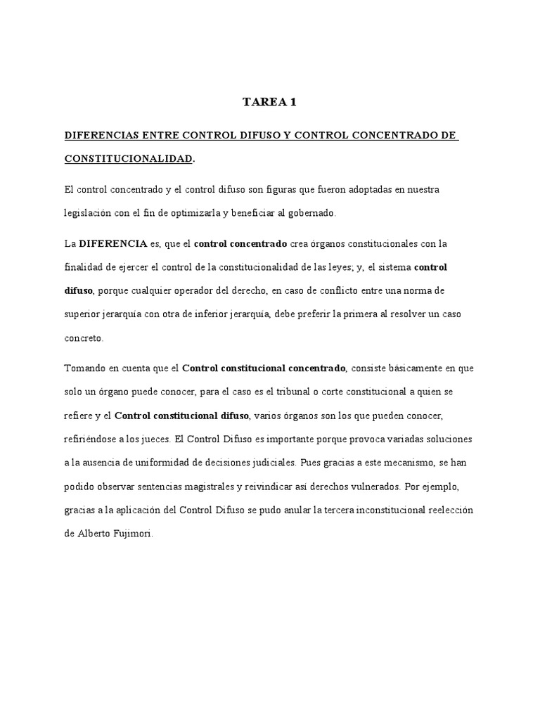 Diferencias Entre Control Difuso y Control Concentrado de Constitucionalidad PDF