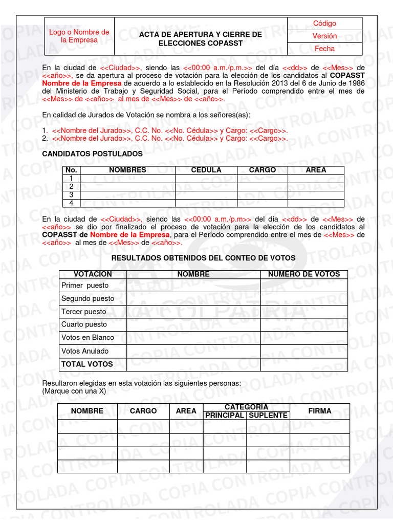 Acta de Elecciones COPASST 2023 | PDF | Elecciones | Votación