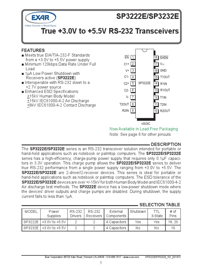 SP 3232E - Transceptor RS232 | PDF | Capacitor | Power Supply