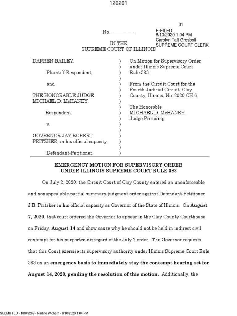 Emergency Motion For Supervisory Order Under Illinois Supreme Court