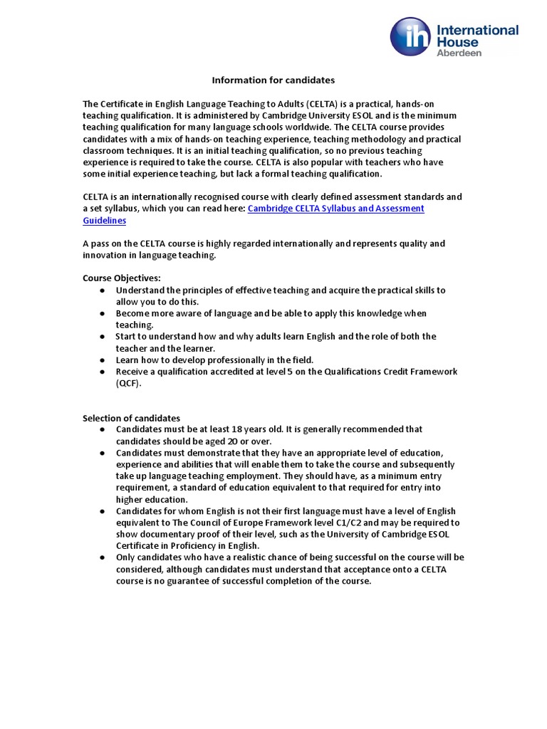 Cambridge CELTA Course Overview | PDF | Communication | Teaching