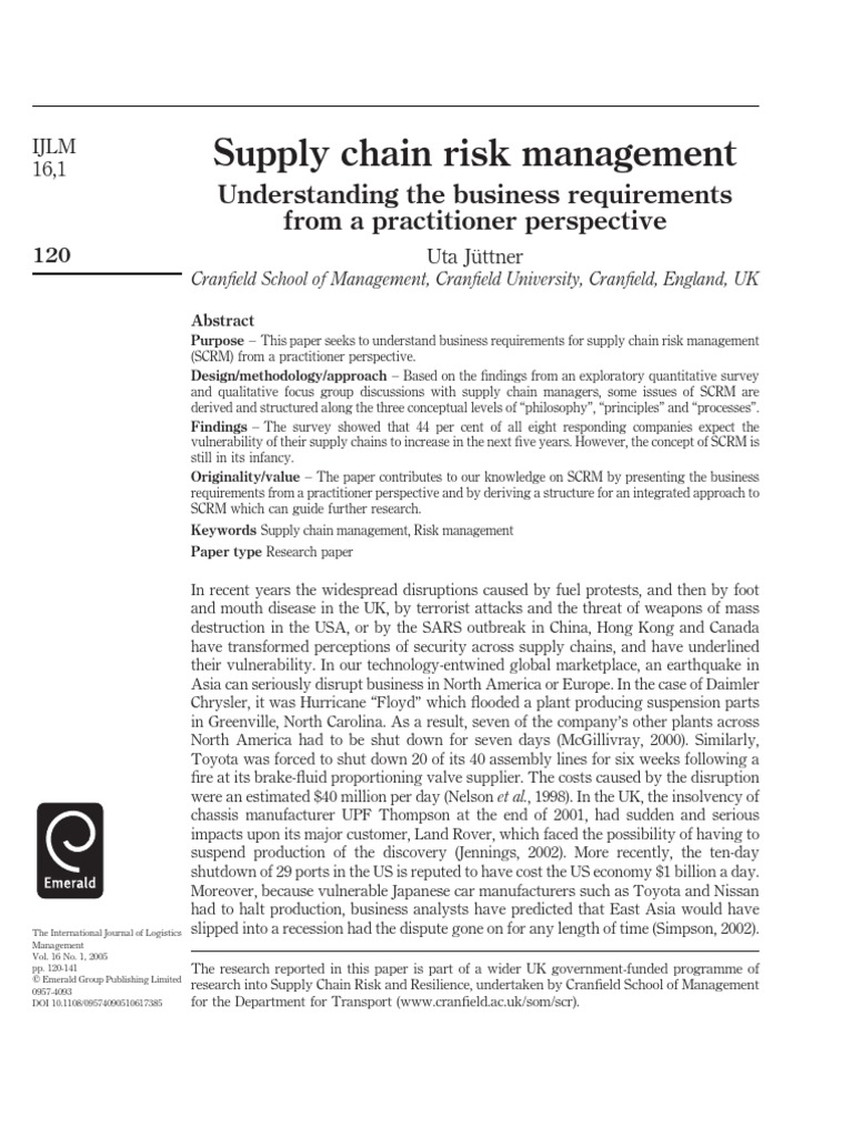 Supply Chain Risk Management Insights | PDF | Supply Chain | Risk