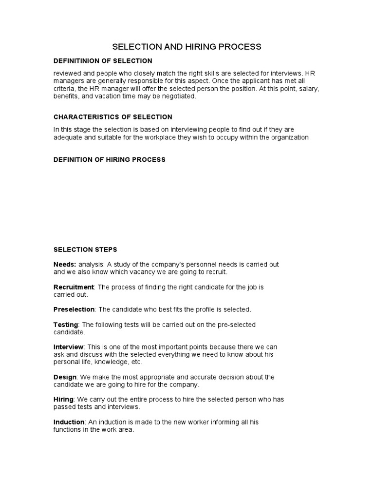 Selection and Hiring Process Overview | PDF