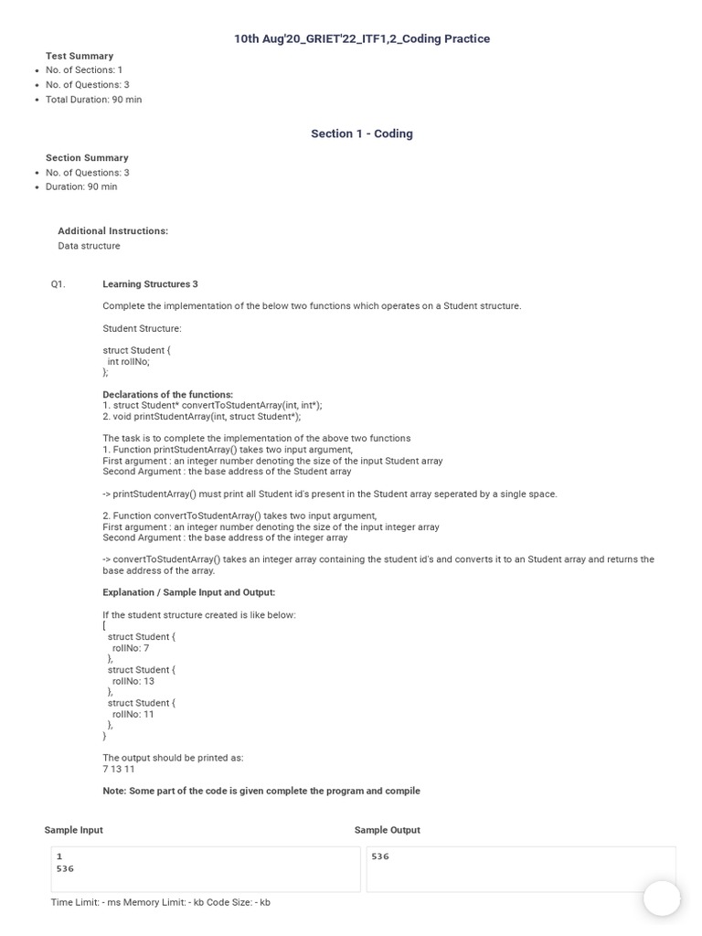 Coding Practice for Student Structures | PDF | Parameter (Computer ...
