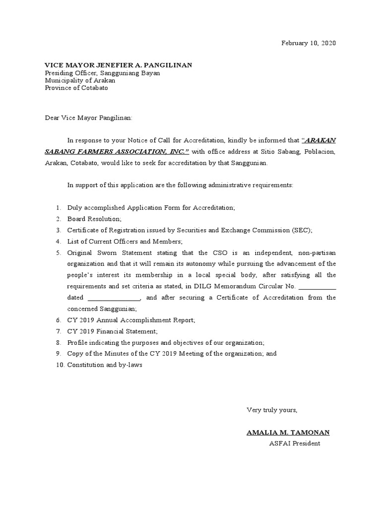 Accreditation Request to Vice Mayor Pangilinan | PDF