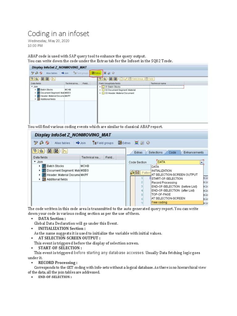 ABAP Coding in SAP Infosets | PDF | Button (Computing) | Computing
