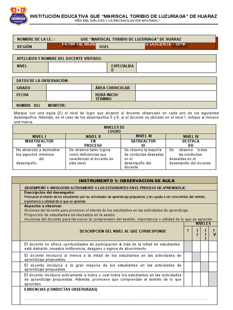 Ficha de Evaluacion Del Desempeño Docente 2018 | PDF | Creatividad ...
