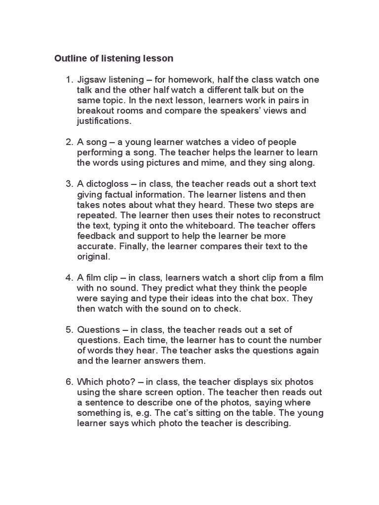 Outline of Listening Lesson | PDF | Career & Growth