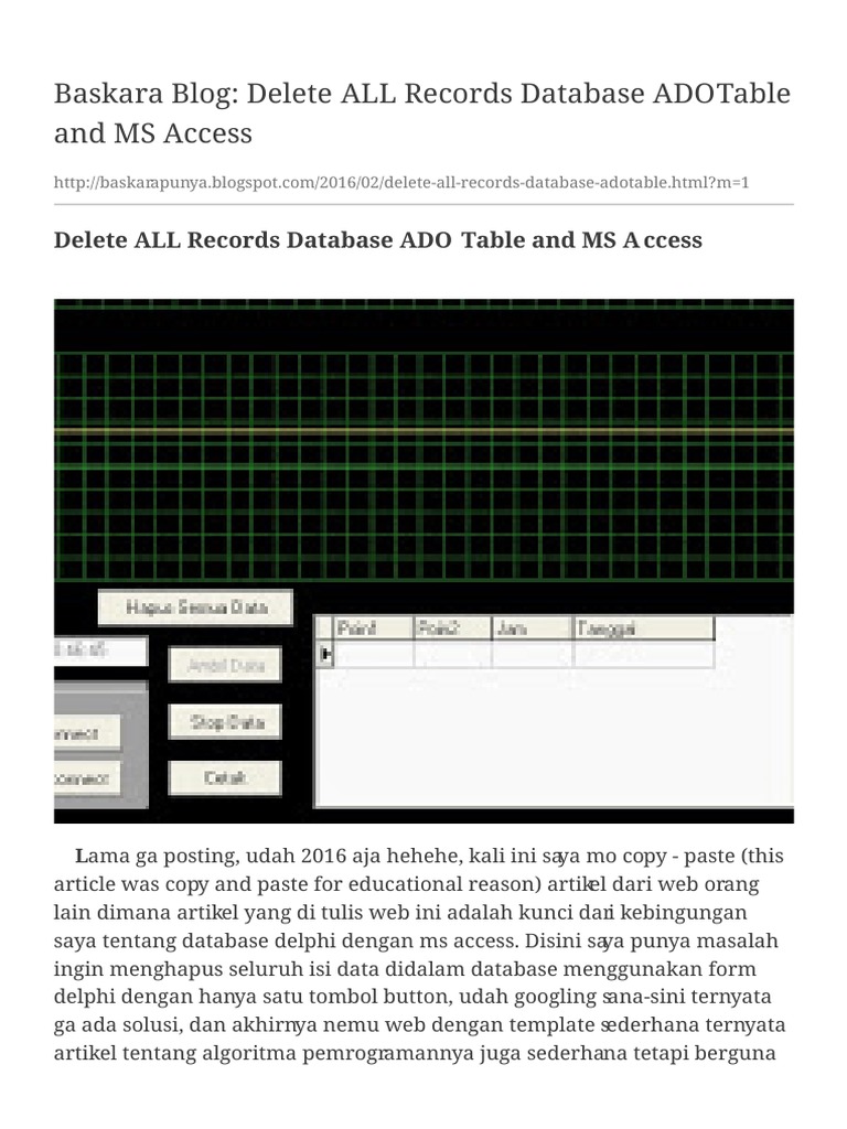 Delete All Records in ADO Table | PDF | Microsoft Access | System Software
