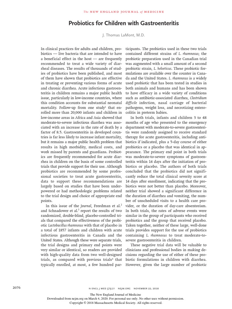 Probiotics For Children With Gastroenteritis J. Thomas Lamont, M.D