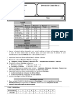 Nom Et Prénom: Note / 20: Devoir de Contrôle N°1