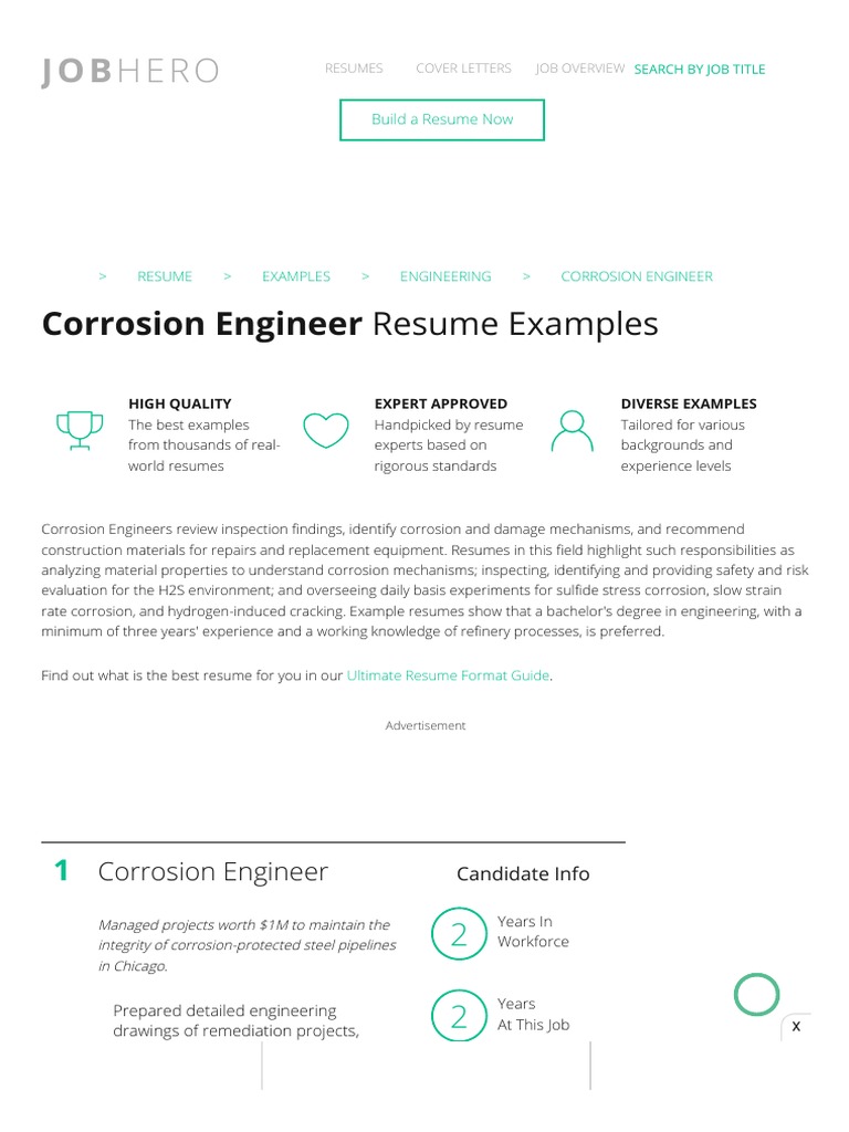 Corrosion Engineer Resume Examples JobHero | PDF | Corrosion | Pipeline ...