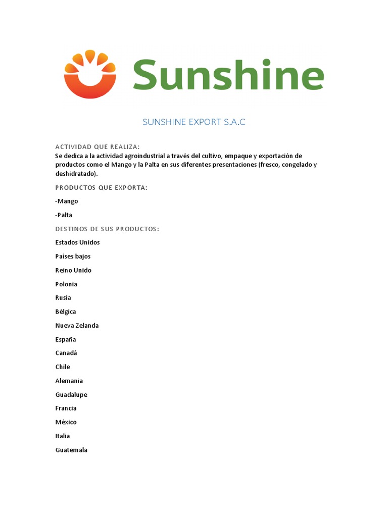 Exportación de Mango y Palta por Sunshine | PDF