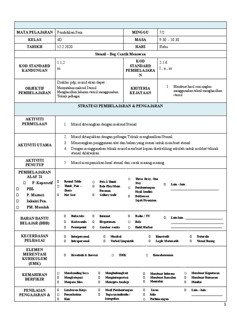 Rph Psv Tahun 4 1 Senja Nan Indah Catan Pdf
