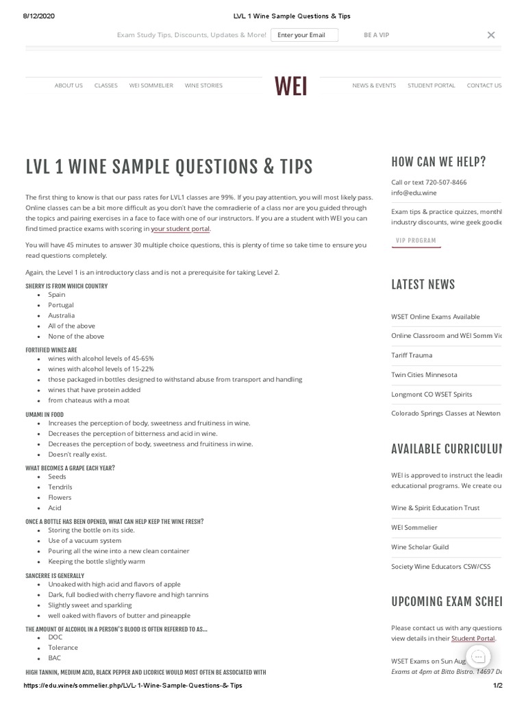 LVL 1 Wine Sample Questions & Tips | PDF | Phenolic Content In Wine | Wine