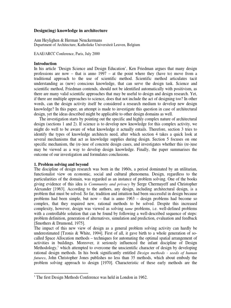 Design (Ing) Knowledge in Architecture | PDF | Design | Concept