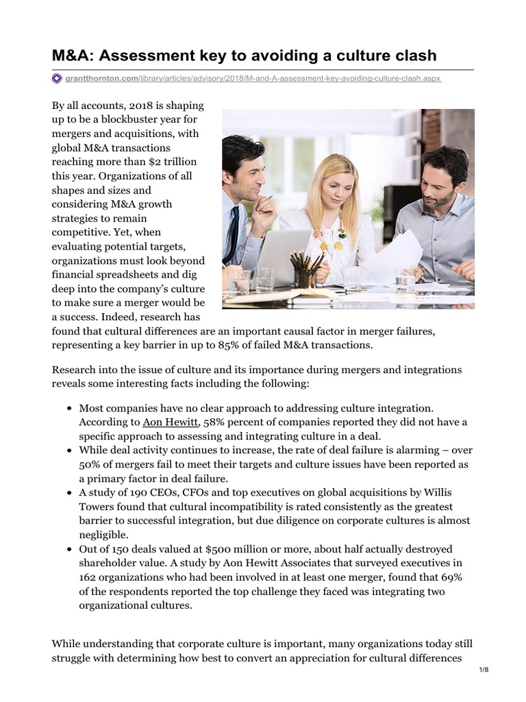 Culture Assessment in M&A Success | PDF | Mergers And Acquisitions ...