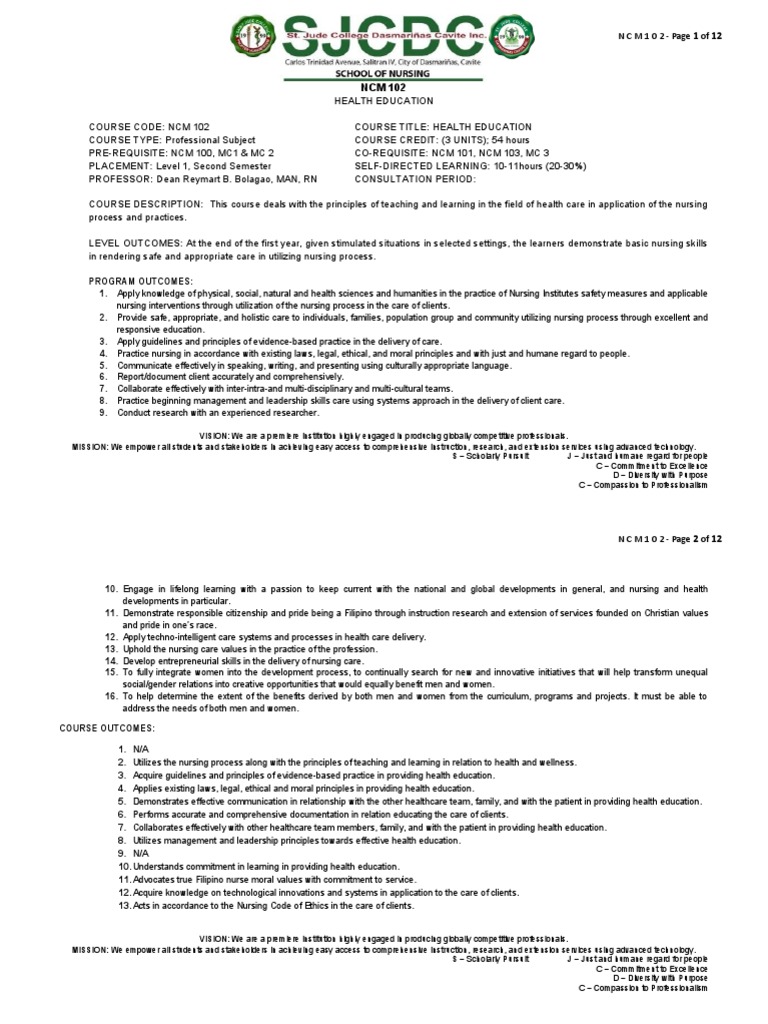 NCM 102 Health Education Overview | PDF | Health Education | Nursing