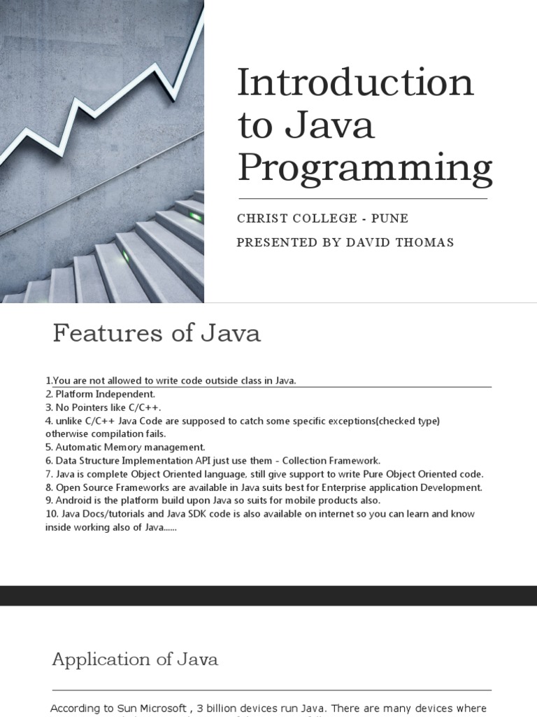 To Java Programming: Christ College - Pune Presented by David Thomas ...