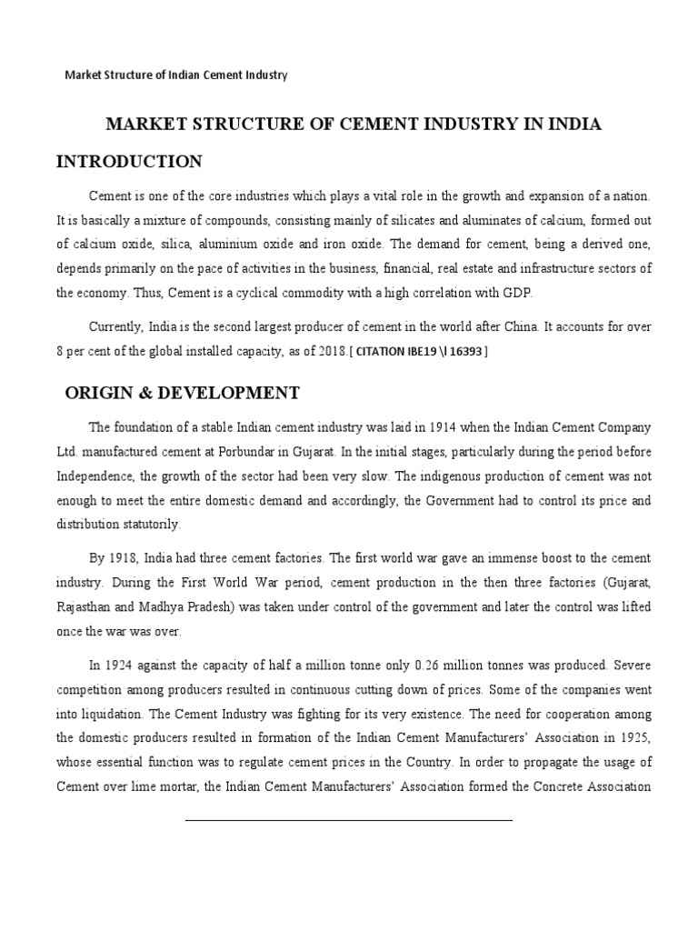 Market Structure of Indian Cement Industry | PDF | Monopoly | Oligopoly
