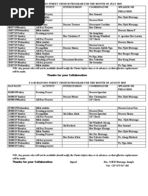 july and august church program