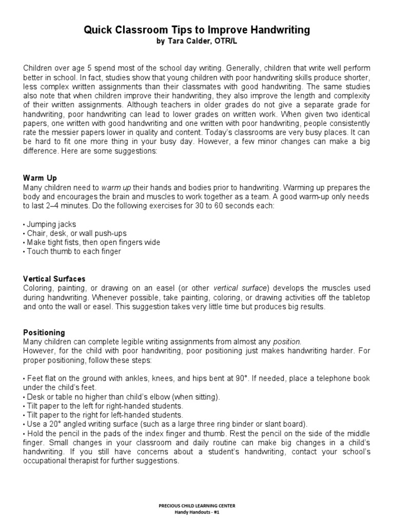 Tips to Enhance Children's Handwriting | PDF | Classroom | Schools