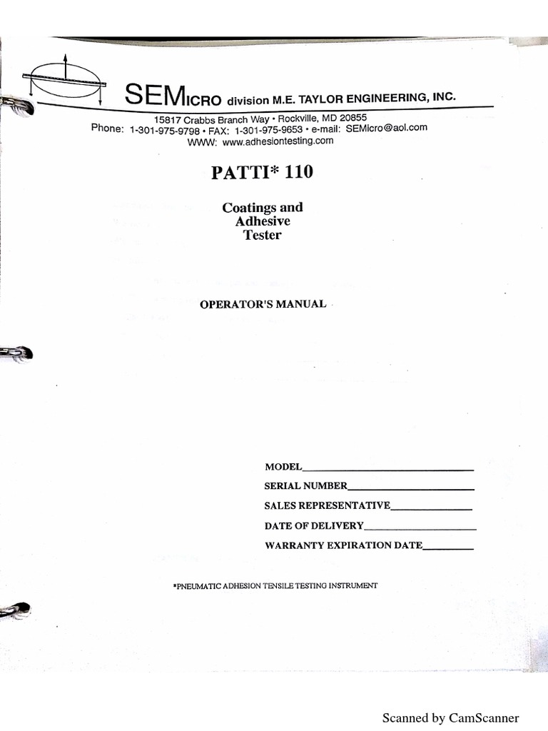 (Pull Off Tester PATTI-110) Operator's Manual | PDF