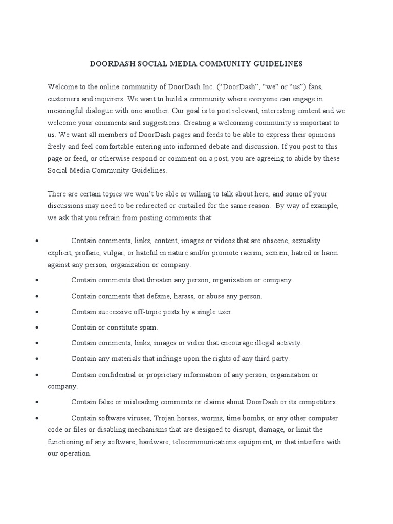 DoorDash Community Guidelines | PDF | Digital Millennium Copyright Act ...