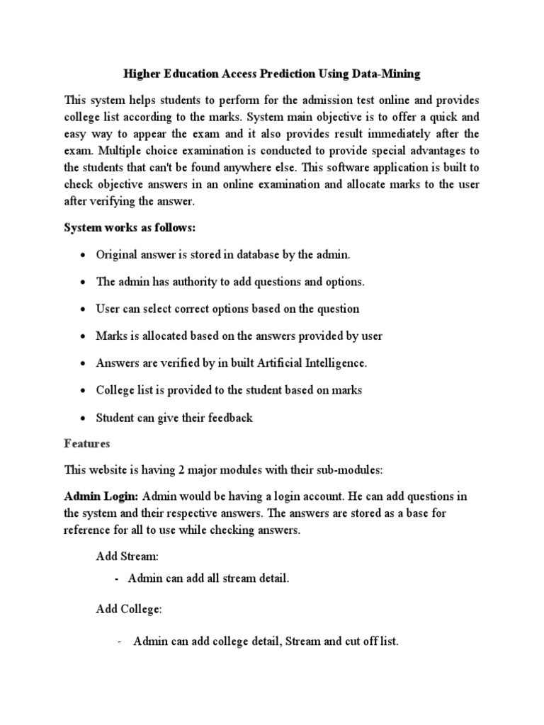 Higher Education Access Prediction Using Data-Mining: Features | PDF ...