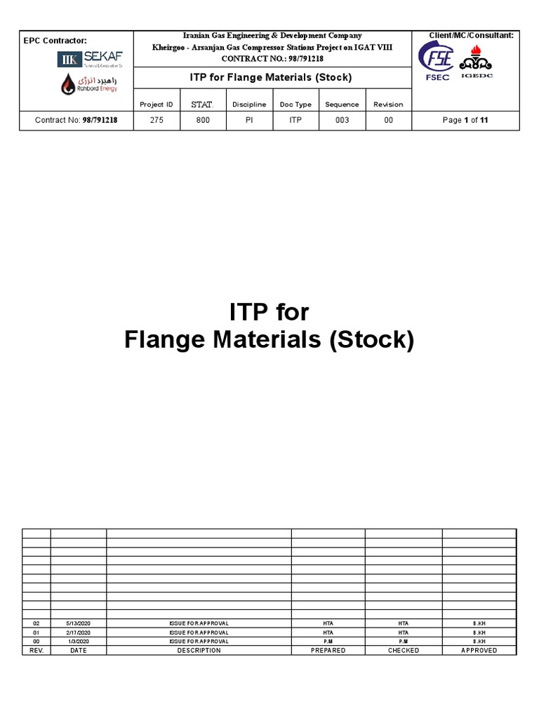 ITP for Flange Materials Inspection | PDF | Pipe (Fluid Conveyance ...