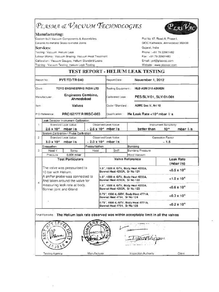 HELIUM - LEAK TEST - Report PDF | PDF