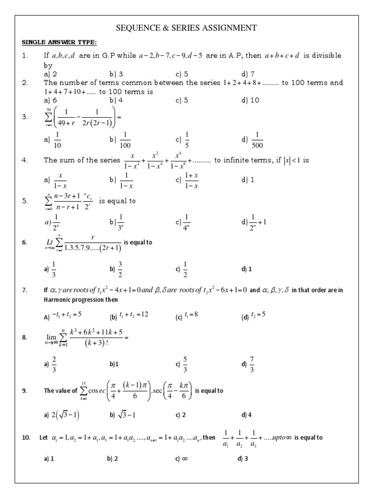 Sequence & Series Assignment: Abcd A B C D | PDF | Discrete Mathematics ...