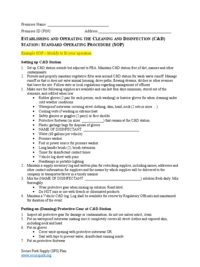 C&D Station SOP for Vehicle Disinfection | PDF | Personal Protective ...