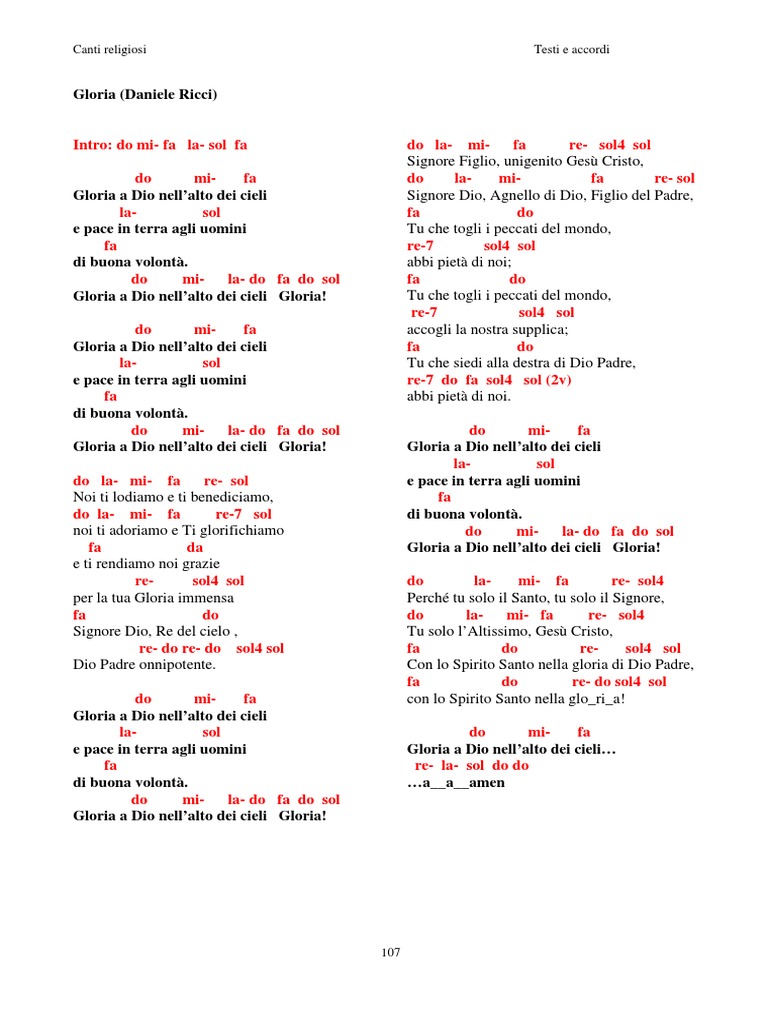 Gloria A Dio Nell'alto Dei Cieli Gloria A Dio Nell'alto Dei Cieli Daniele Ricci | PDF